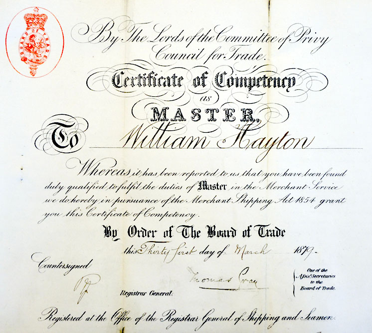 William Hayton Master's Certificate